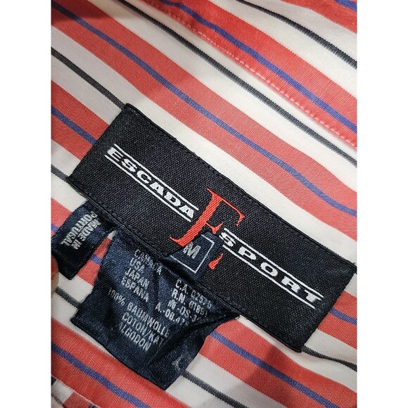 Vintage 90s Escada Sport Shirt Womens M Striped Gold Logo Buttons Pockets Blouse - Picture 4 of 13